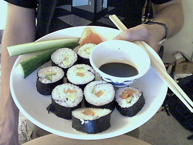 A plate of sushi.
